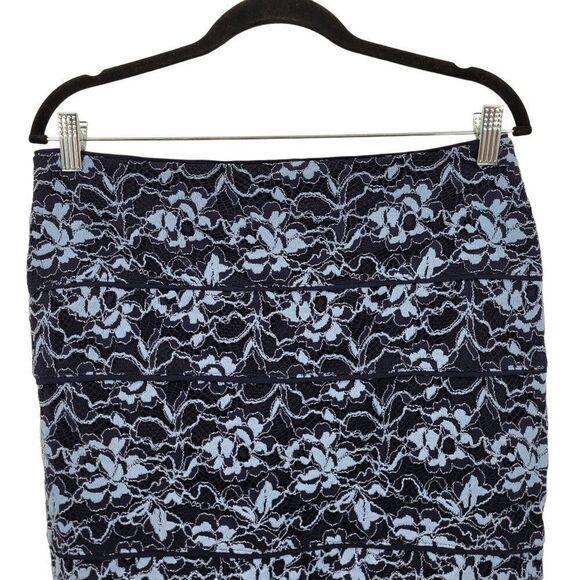 Vintage Y2K Ralph Lauren Formal Floral Lace Pencil Skirt 6 Navy Blue Below Knee - Picture 6 of 11